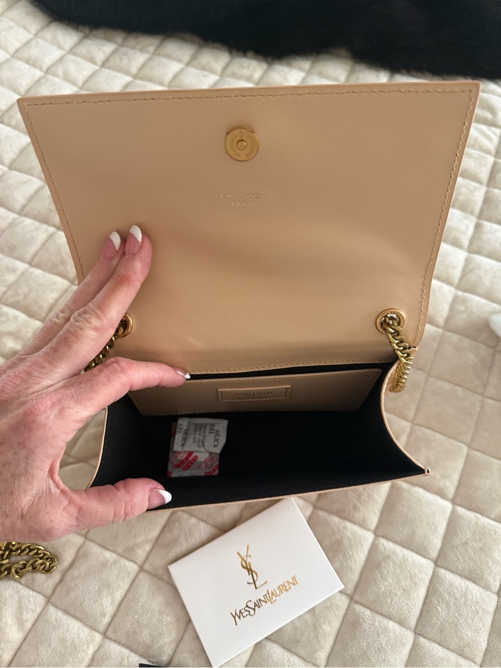 Saint Laurent Nude Beige Leather Chain Crossbody Wallet